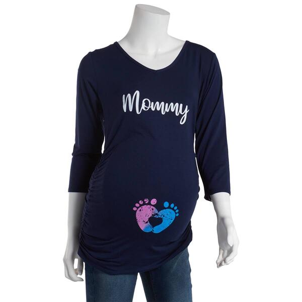 Womens Due Time 3/4 Sleeve Momma Maternity Tee w/Footprint - image 