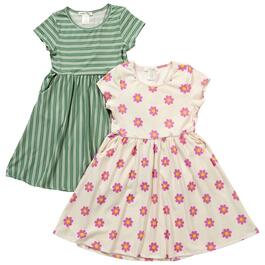 Girls &#40;7-12&#41; Emma & Elsa 2pk. Pink Daisy & Stripe Dress Set