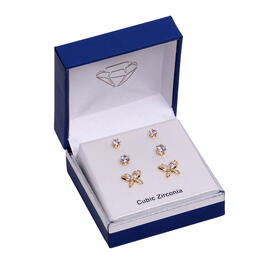 Gold-Tone 3pc. Round & Butterfly CZ Earrings