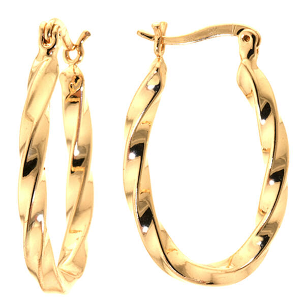Gold Over Fine Silver Plated Wavy Oval Hoop Earrings - image 