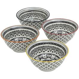 Home Essentials 6in. Black/White Medallion Print Bowls - Set of 4