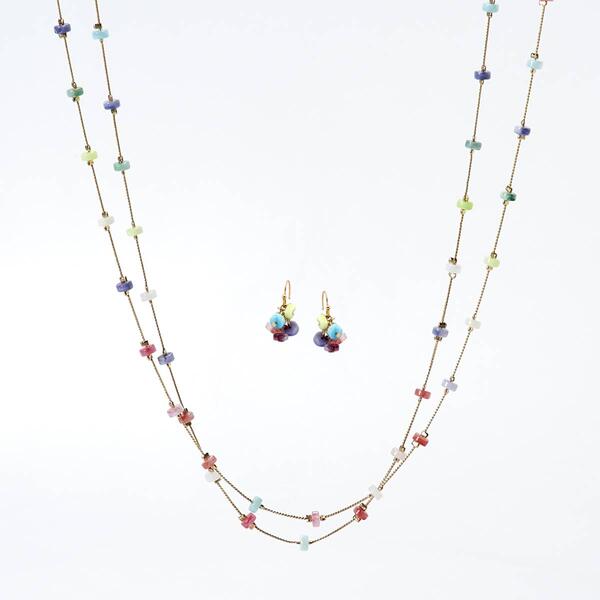 Ashley Cooper&#40;tm&#41; Gold-Tone Multi Color Bead Necklace & Earrings Set - image 