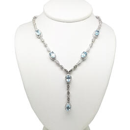 Silver Plated Blue Topaz & Diamond Accent Y-Necklace