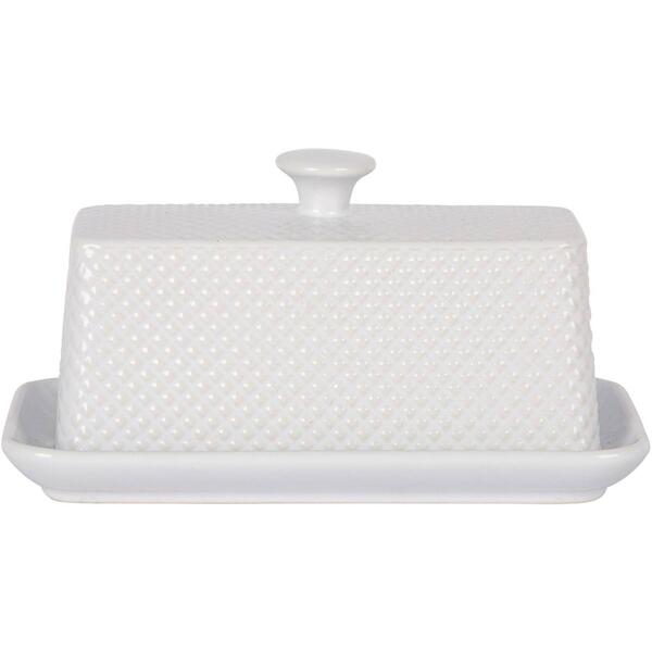 Home Essentials 8in. White Quilted Embossed Butter Dish
