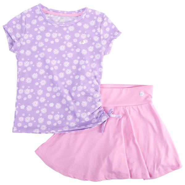 Girls &#40;4-6x&#41; RBX Short Sleeve Daisy Cinched Top & Solid Skort Set - image 