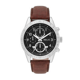 Mens RELIC by Fossil Brown Leather Band Black Dial Watch-ZR15863