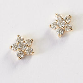Clear Flower Cubic Zirconia Post Earrings in Gold