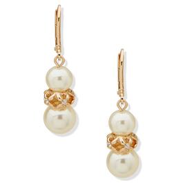 Anne Klein Gold-Tone White Pearl Crystal Snowman Drop Earrings