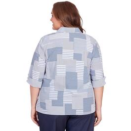 Plus Size Alfred Dunner A Fresh Start Stripe Patch Button Down