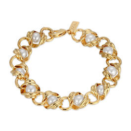 1928 14kt. Gold Dipped Chain with Pearl Inset Link Bracelet
