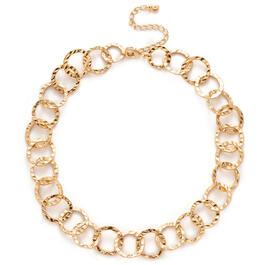 Wearable Art Worn Gold-Tone Hammered Circular Links Necklace