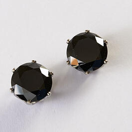 Black Cubic Zirconia Post Earrings in Silver