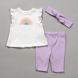 Baby Girl &#40;3-9M&#41; Sterling Baby 3pc. Rainbow Top & Capris Set