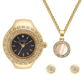 Womens Jessica Simpson Gold-Tone Ring Watch Set - JSR0004GD