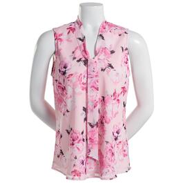 Womens Kasper Sleeveless Tie Front Floral Print Top