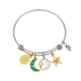 Shine Shining Star Crystal Flower & Abalone Moon Bangle Bracelet