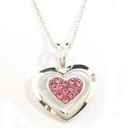 Kids Sterling Silver Double Pink Crystal Heart Necklace