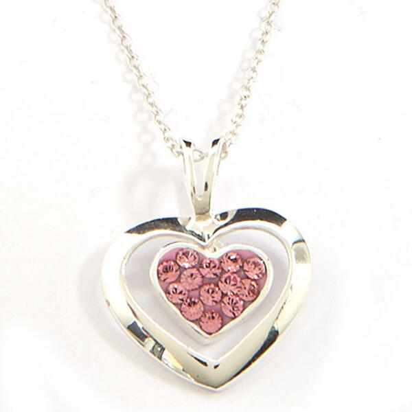 Kids Sterling Silver Double Pink Crystal Heart Necklace - image 