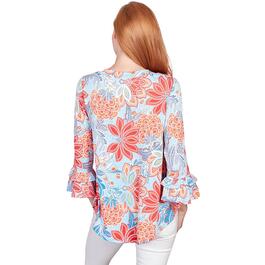 Womens Ruby Rd. Patio Party 3/4 Sleeve Knit Puff Floral Blouse