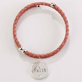Faith Leather Charm Coil Bracelet with Clear Cubic Zirconia