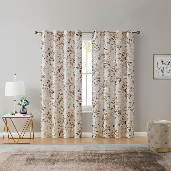 In Bloom Floral Print Crush Satin Grommet Curtain Panel - image 
