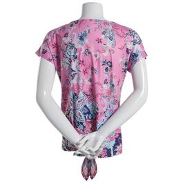 Womens OneWorld Cap Sleeve Floral Tie Front Tee