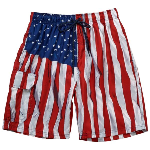 Young Mens Surf Zone American Flag Swim Trunks - image 