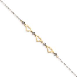 Gold Classics&#40;tm&#41; 14kt. Two-Tone Oval Link Beads & Heart 9in. Anklet