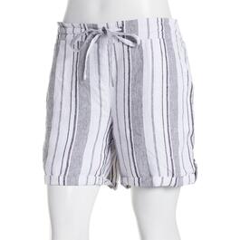 Womens Per Se 5in. Stripe Linen Shorts - Black/White