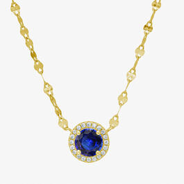 Gianni Argento Gold over Silver Lab Sapphire Halo Necklace