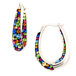 Silver Plated Brass Colorful Oval Hoop Earrings