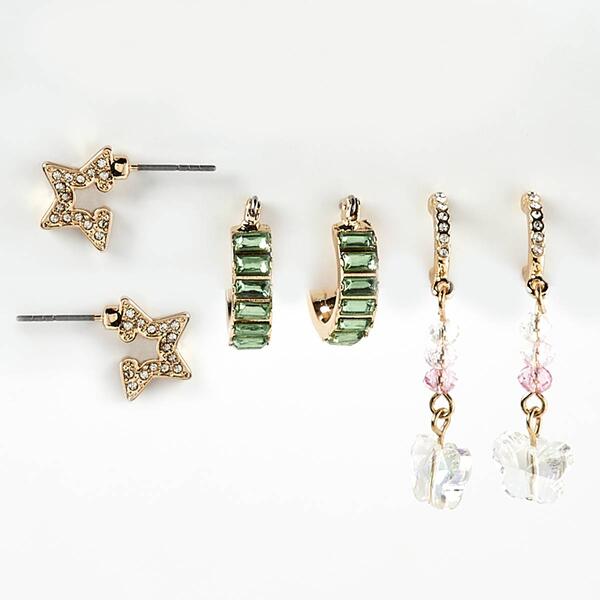 Ashley 3pr. Star/Hoop/Baguette/Huggie/Butterfly Pave Earrings Set - image 