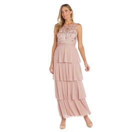 Womens R&M Richards Sleeveless Sequin Floral Tier Maxi Dress
