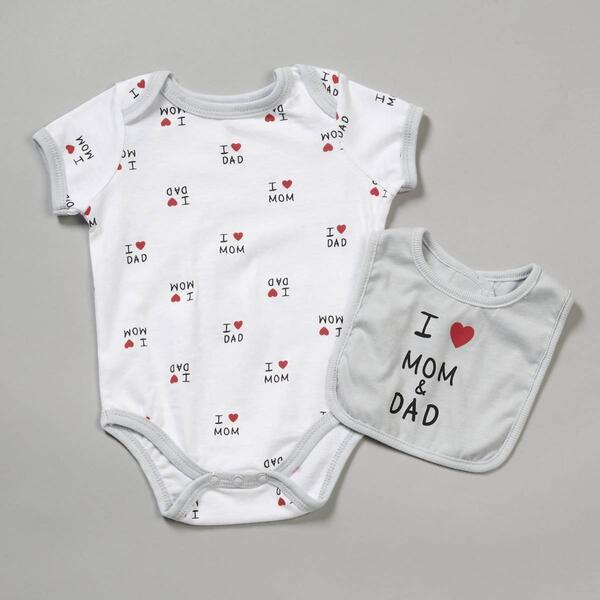Baby Boy &#40;NB-9M&#41; Mini Hop Love Mom & Dad Bodysuit & Bib - image 