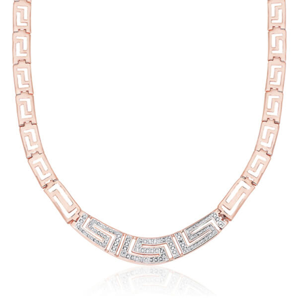 Gianni Argento Rose Gold 1/10ctw. Diamond Greek Key Necklace - image 