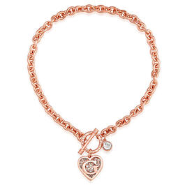Guess Rose Gold-Tone 17in. G Logo Heart Toggle Necklace