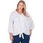Plus Size Ruby Rd. By The Sea Solid 3/4 Sleeve V-Neck Tee - image 1