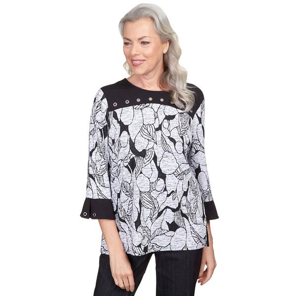 Womens Alfred Dunner World Traveler Floral Jacquard Knit Top - image 