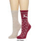 Womens Cuddl Duds 2pk. Reindeer Snowflake Rib Boot Crew Socks - image 2