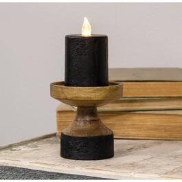 4.25in. Black & Natural Wood Pillar Candle Holder
