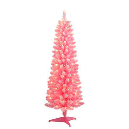 Puleo International Pre-Lit 4.5ft. Pink Pencil Christmas Tree