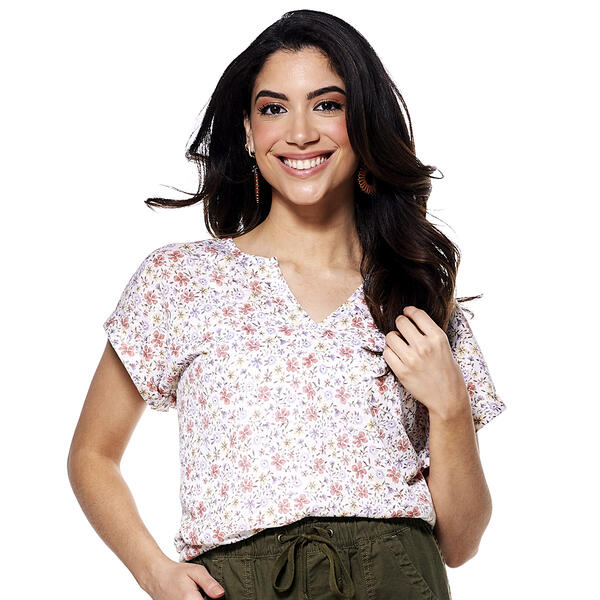 Womens Architect&#40;R&#41; Short Sleeve Floral Tie Front Tee - image 