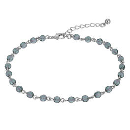 1928 Silver Tone Blue Beaded Chain Anklet