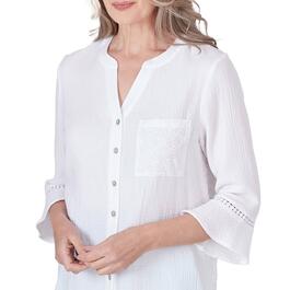 Petite Alfred Dunner Summer Breeze Woven Solid w/Eyelet Blouse