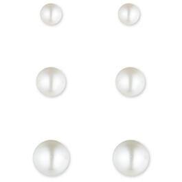 Anne Klein Gold-Tone & White Trio Pearl Stud Earrings