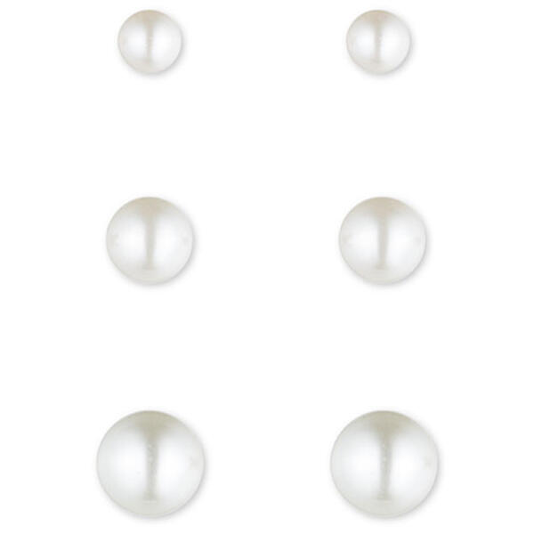 Anne Klein Gold-Tone & White Trio Pearl Stud Earrings - image 