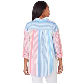 Womens Ruby Rd. Patio Party 3/4 Sleeve Stripe Casual Button Front