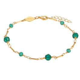 1928 Gold Tone Green Beaded Chain Anklet