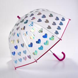 Girls Nicole Miller New York Iridescent Heart Frosted Umbrella