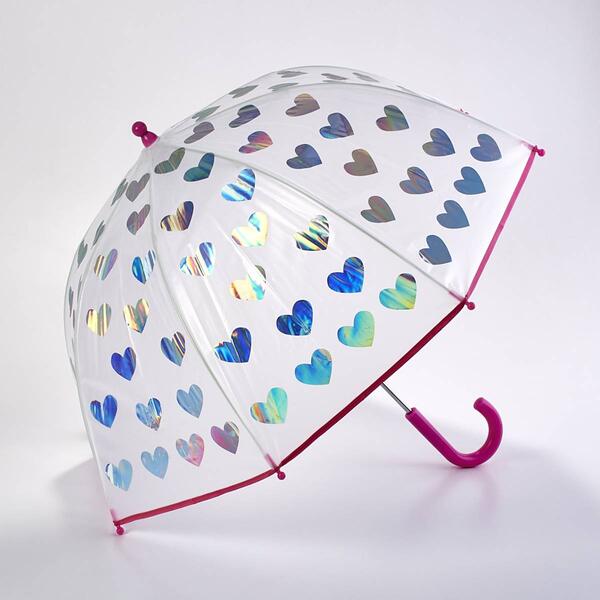 Girls Nicole Miller New York Iridescent Heart Frosted Umbrella - image 